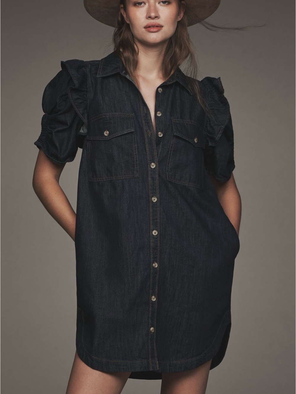 NWT Pilcro Only at Anthropologie Ozzie Ruffle-sleeve Shirtdress- XSP